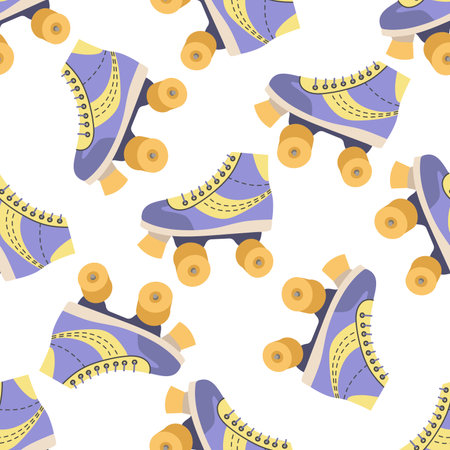 Classic y2k, 90s and 2000s aesthetic. Flat style retro quad roller skates, vintage seamless pattern. Hand-drawn vector illustration.のイラスト素材