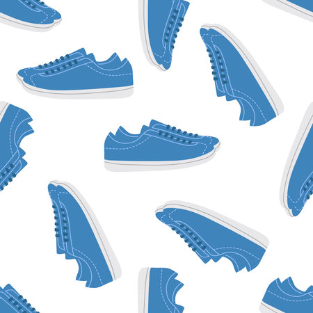 Classic y2k, 90s and 2000s aesthetic. Flat style sneakers, sports shoes, vintage seamless pattern. Hand-drawn vector illustration.のイラスト素材