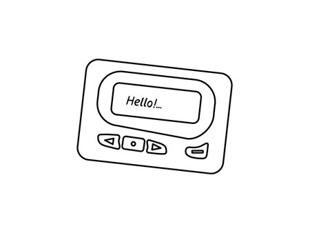 Classic y2k, 90s and 2000s aesthetic. Outline style pager, beeper, vintage element. Hand-drawn vector illustration. Patch, sticker, badge, emblem.のイラスト素材