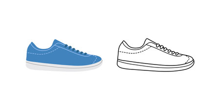 Classic y2k, 90s and 2000s aesthetic. Flat and outline style sneakers, sports shoes, vintage element. Hand-drawn vector illustration. Patch, sticker, badge, emblem.のイラスト素材