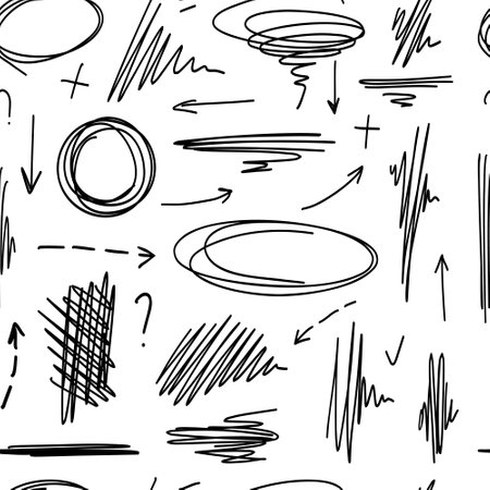 Hand-drawn seamless pattern, scribble doodle underline emphasis line shapeのイラスト素材