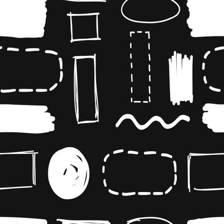 Hand-draw seamless pattern. Scribble elements. Circle, box, oval, square, wave, line, rectangle. Brush pen, line strokeのイラスト素材