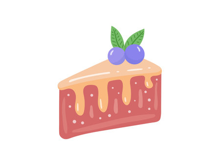 Cake slice piece with berries isolated on white background. Vector illustration for stickers and...