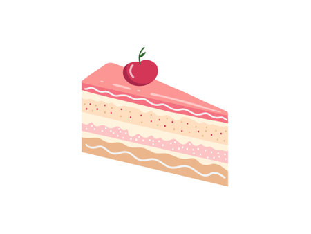 Cake slice piece with cherry isolated on white background. Vector illustration for stickers and postcards undefinedのイラスト素材