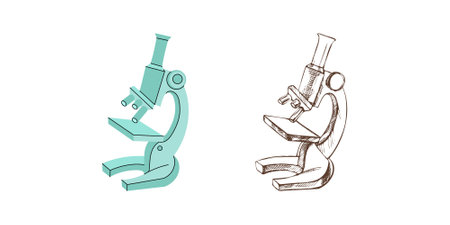 Vector flat and sketch style school Illustration. microscope sketch. Back to School. The science.のイラスト素材
