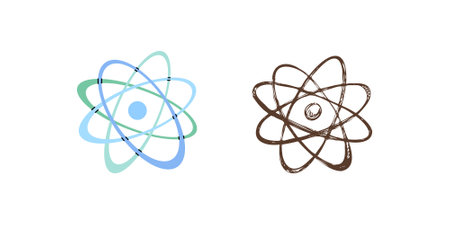 Flat and sketch style school Illustration. Atomic structure sketch. Back to School.のイラスト素材