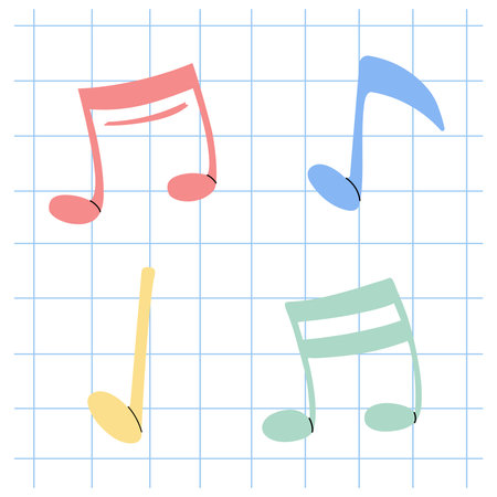 Vector hand-drawn music Illustration set. Detailed retro style musical note sketch. Vintage sketch element. Back to School.のイラスト素材
