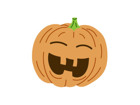 Vector flat style Halloween Illustration. Hand-drawn scary pumpkin sketch isolated on white background. Element for labels, packaging and cards design.のイラスト素材