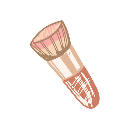 Flat style cosmetic brush, beauty cosmetic element, self care. Illustration for beauty salon, cosmetic store, makeup design. Doodle sketch style.のイラスト素材