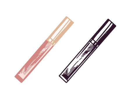 Doodle flat style lip gloss, liquid lipstick or liquid eye shadow, beauty cosmetic element, self care. Illustration for beauty salon, cosmetic store, makeup design. Doodle sketch style.のイラスト素材