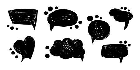 Speech bubble, speech balloon, chat bubble hand drawn sketch, vector icons for apps and website. Brush elements, brush with crayon effect, chalk texture.のイラスト素材