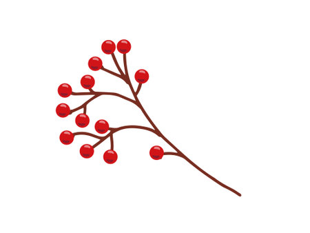 Red berries branch, vector clipart in flat style. Isolated on white background.のイラスト素材