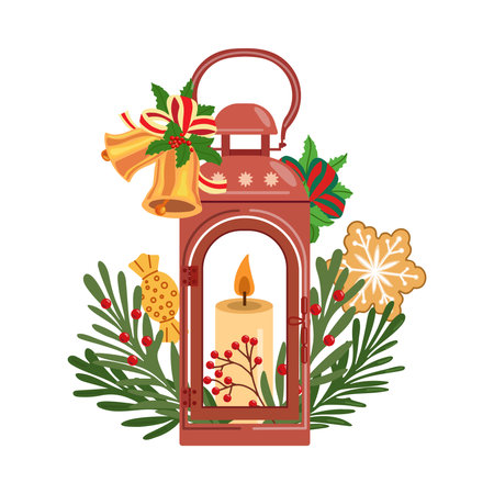 Merry holiday. Winter christmas lantern with decor.のイラスト素材