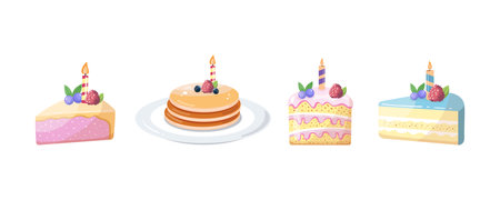 Birthday cakes and desserts in flat styleのイラスト素材