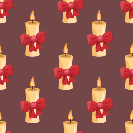 Seamless Pattern of Elegant Candle Design with Red Bow for Festive Celebrationsのイラスト素材