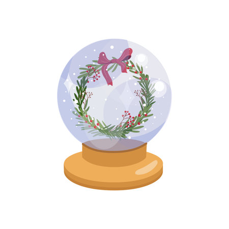 Christmas snow globe with wreath and festive bow illustrationのイラスト素材