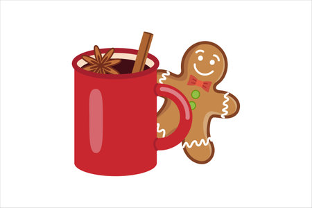 Christmas mug with cinnamon, star anise, and gingerbread man illustrationのイラスト素材