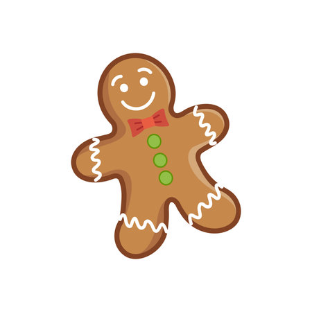 Gingerbread man with bow tie and icing decorations illustrationのイラスト素材