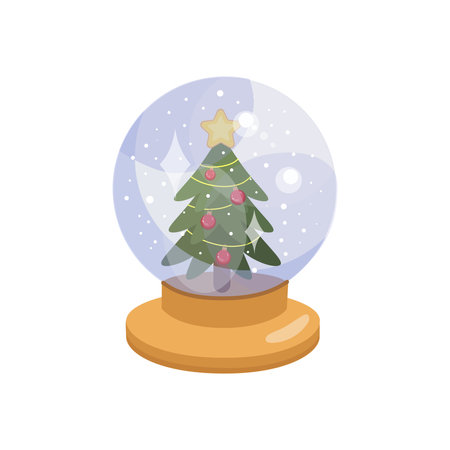 Christmas snow globe with decorated tree and star topper illustrationのイラスト素材