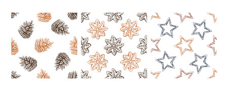 Christmas seamless pattern with pinecones, ginger cookies, and starsのイラスト素材