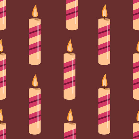 Seamless pattern with striped candles and glowing flamesのイラスト素材