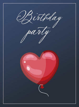 Birthday party card with heart-shaped red balloon illustrationのイラスト素材