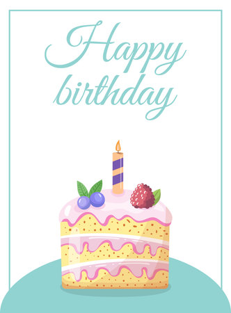 Happy birthday card with cake and candle illustration for celebrationのイラスト素材