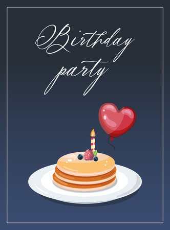 Birthday party invitation with pancakes, balloon, and candle designのイラスト素材