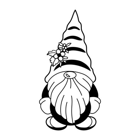 Dwarf illustration with festive hat and floral decorationのイラスト素材