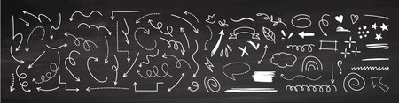 Hand-drawn chalk doodle set with arrows, lines, and shapesのイラスト素材
