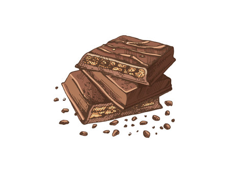 Stack of chocolate bars with crumbs in colored sketch styleのイラスト素材