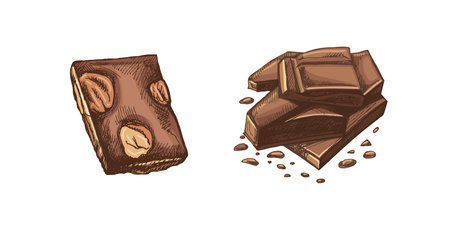 Hand-drawn chocolate and candy colored illustrations in vintage artistic styleのイラスト素材