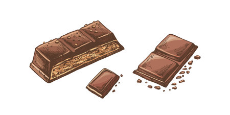 Hand-drawn chocolate bars with artistic and detailed design colored illustrationsのイラスト素材