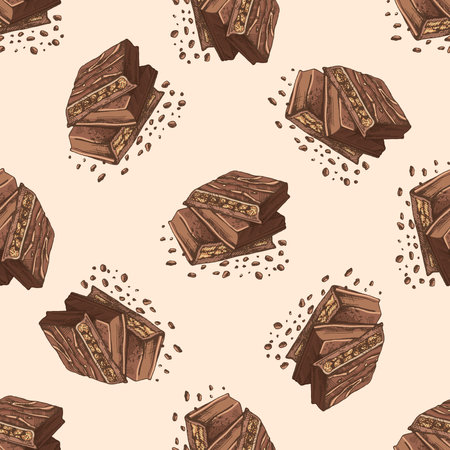 Colored Seamless pattern of chocolate sketch with crumbsのイラスト素材
