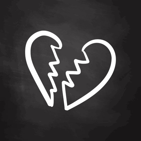 Broken white heart chalk sketch on blackboard in doodle styleのイラスト素材
