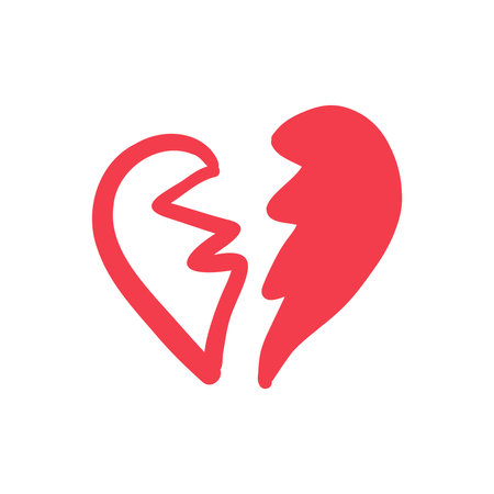 Broken red heart icon, minimal hand-drawn doodle styleのイラスト素材