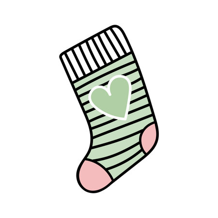 Cute striped sock doodle and flat illustration with heart symbolのイラスト素材