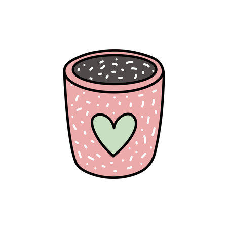 Cute decorative pot doodle and flat illustration with heart designのイラスト素材