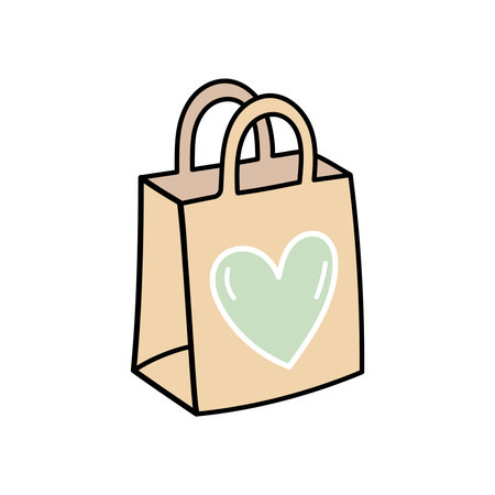 Eco-friendly paper bag doodle and flat illustration with heart symbolのイラスト素材