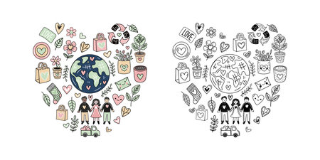 Eco heart composition with earth, people, recycling, love and natureのイラスト素材