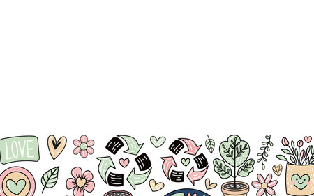 Eco heart banner with recycling, sustainability and nature elementsのイラスト素材