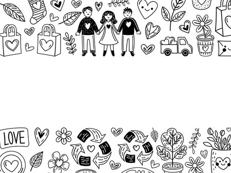 Eco heart banner with recycling, sustainability and nature elementsのイラスト素材
