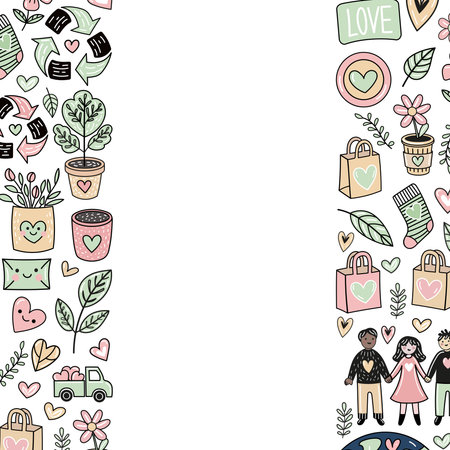 Eco heart vertical border with sustainability and love elementsのイラスト素材