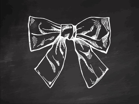 Hand drawn vintage sketch of decorative ribbon bow illustration on chalk backgroundのイラスト素材