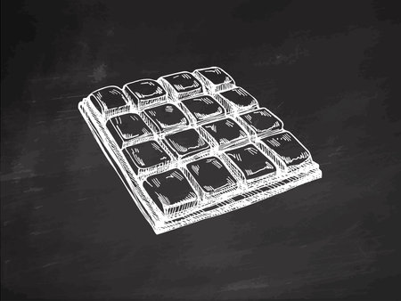Hand-drawn chocolate bar sketch in vintage style illustration on chalkboard backgroundのイラスト素材