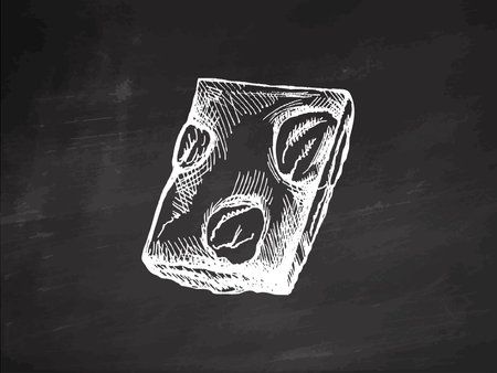 Piece of chocolate with nuts in vintage hand-drawn style on chalkboard backgroundのイラスト素材