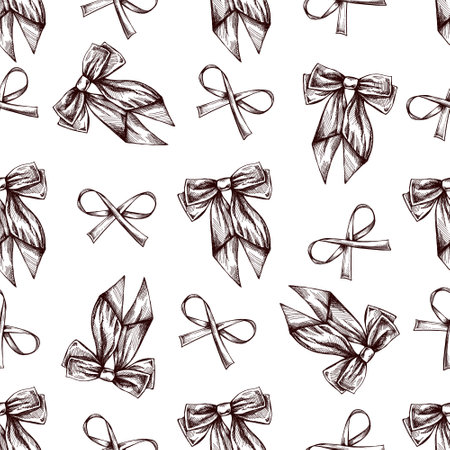 Hand drawn vintage seamless pattern with decorative bowsのイラスト素材