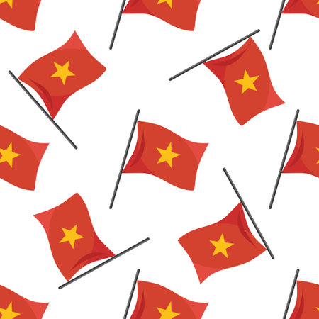 Seamless pattern with waving Vietnamese flags on white backgroundのイラスト素材