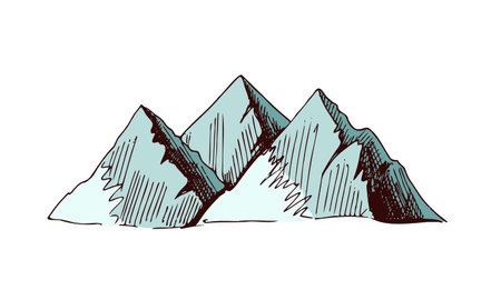 Hand-drawn sketch illustration of mountain peaks in vintage styleのイラスト素材