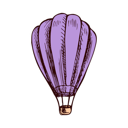 Hand-drawn sketch set of hot air balloons, colored and monochrome vintage illustrationsのイラスト素材